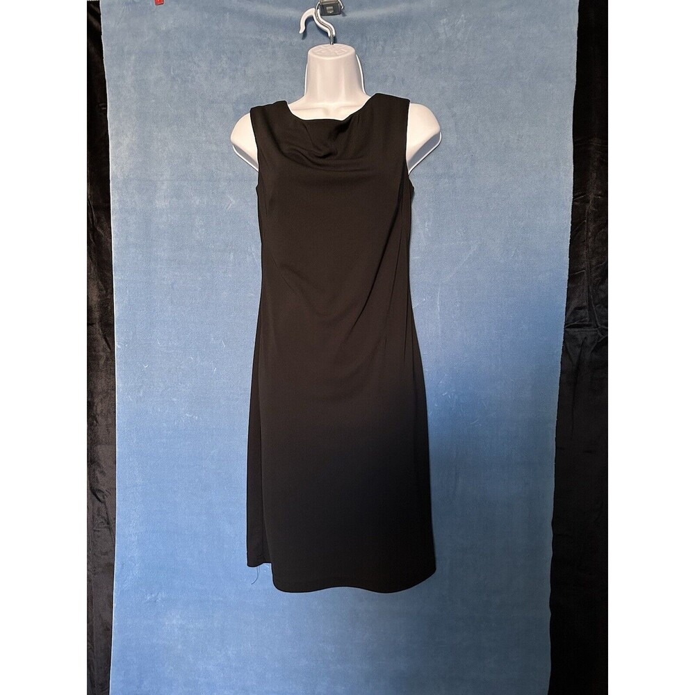 City Triangles Solid Black Sleeveless Knee Length Dinner Dress, Draped Neckline